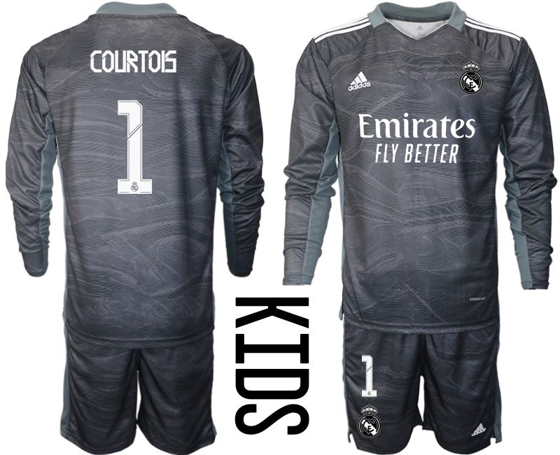 Youth 2021-2022 Club Real Madrid black goalkeeper long sleeve #1 Soccer Jersey->youth soccer jersey->Youth Jersey